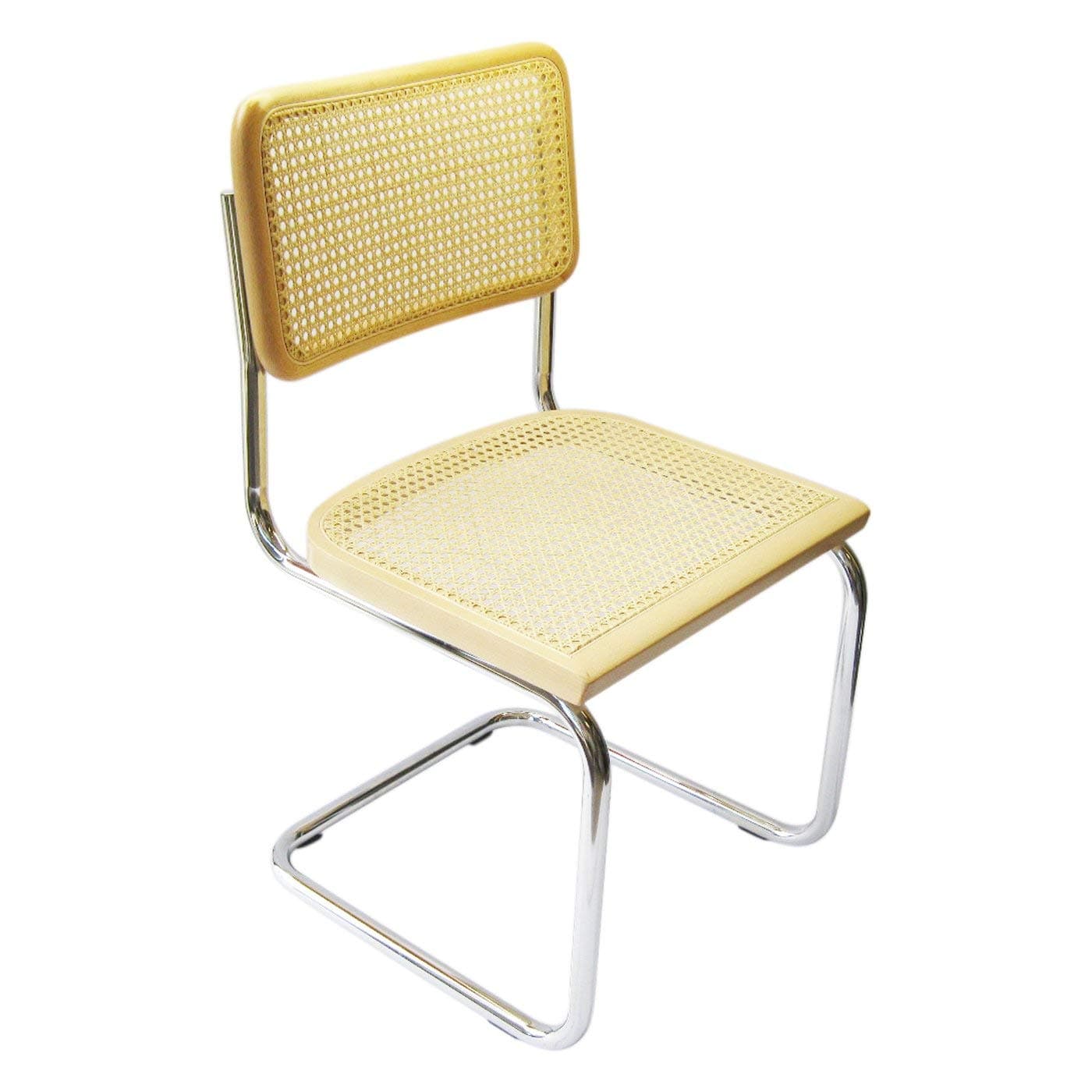 Marcel Breuer Cesca Cane Cantilever Side Chair w/Chrome Frame & Natural Wood (Made in Italy)