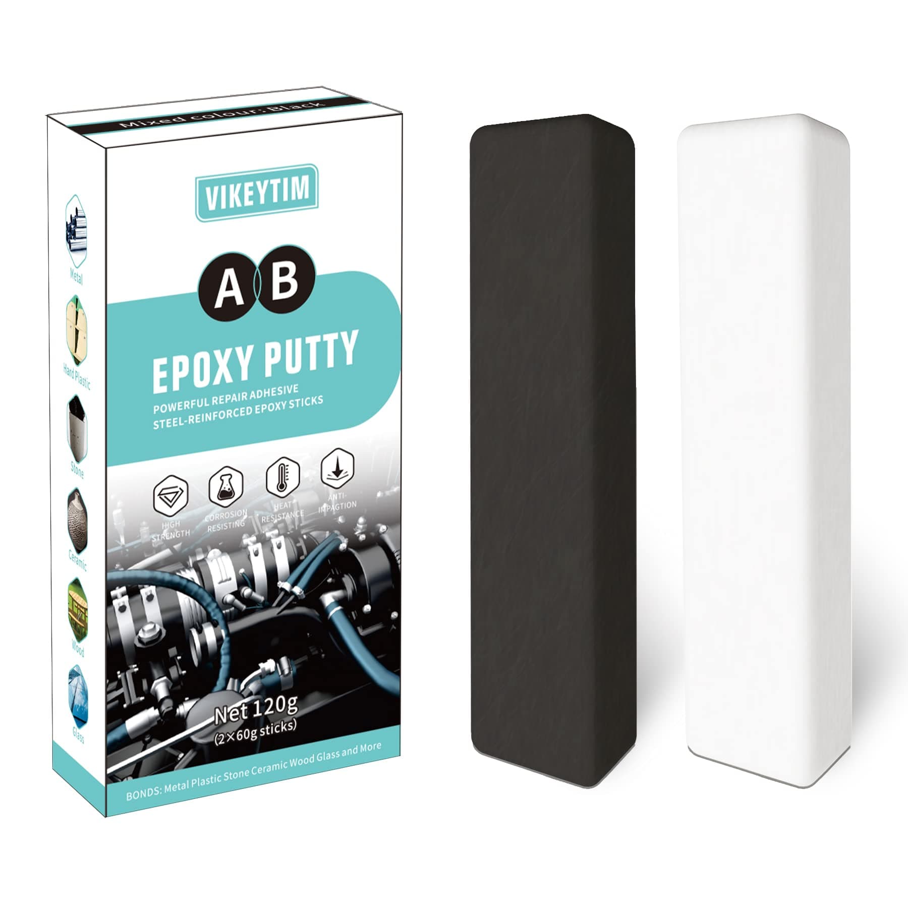 Epoxy Putty, 120g Hard and Fast Metal Epoxy Putty, Metal, Sculpture, Hard Plastic, Stone, Wood Fast Bonding and Repair,Heat Resistant and Waterproof (Black)