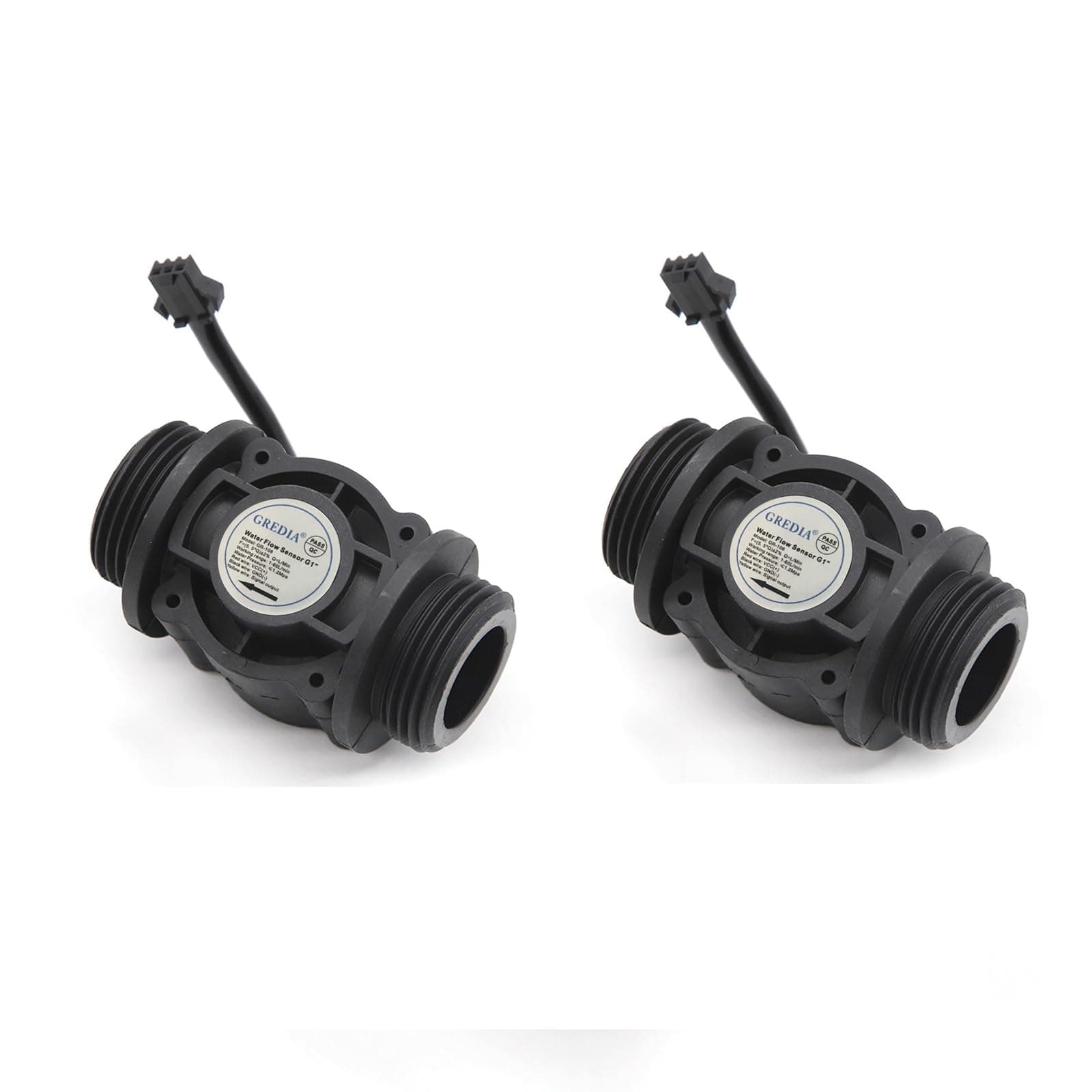 1" Water Flow Sensor Food-grade Switch Hall Effect Flowmeter Fluid Meter Counter 1-60L/min (Pack of 2)