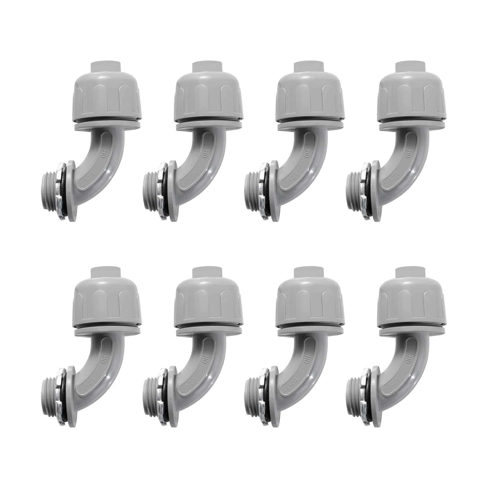 1/2-Inch Liquid Tight Connector 90-Degree, for PVC Electrical Flexible Conduit Fittings NPT Non-Metallic Connectors, for Home Outdoor Tubes Tools, UL Listed, Grey, 8-Pack