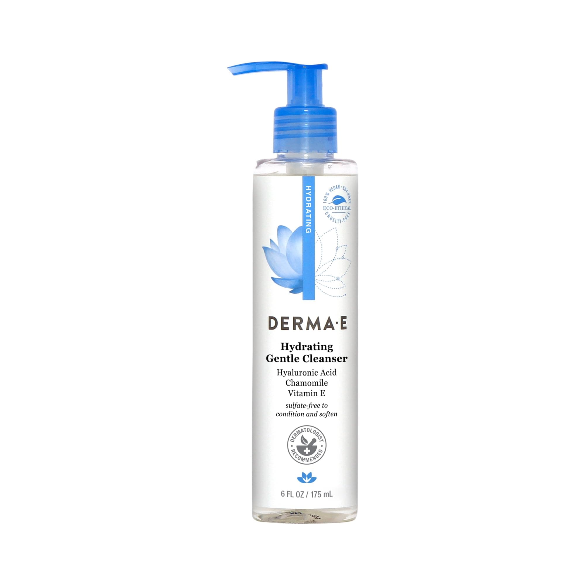 Derma E Hydrating Gentle Cleanser with Hyaluronic Acid – Moisturizing Facial Cleanser Tones, Moisturizes & Improves Skin Texture – Gently Exfoliating Face Wash, 6 fl oz