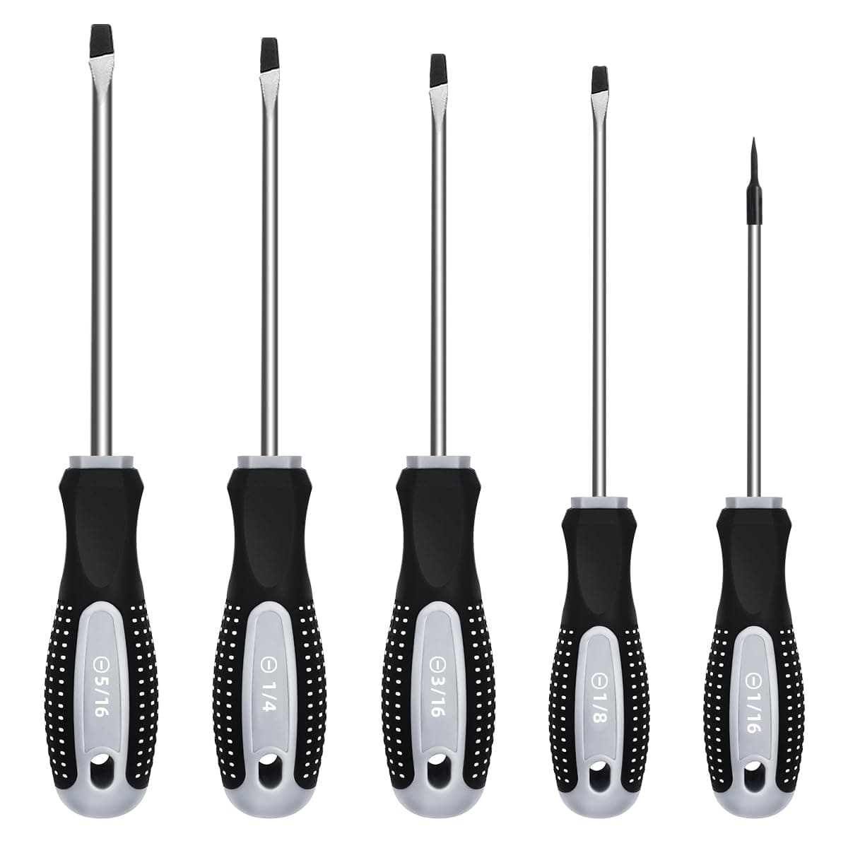 Flat Head Screwdriver Set (5 Pack in the Following Sizes - 1/16", 1/8", 3/16", 1/4", 5/16") Slotted Screwdrivers with Magnetic Tips & Soft Ergonomic Handle - Standard & Precision Flathead Screwdrivers