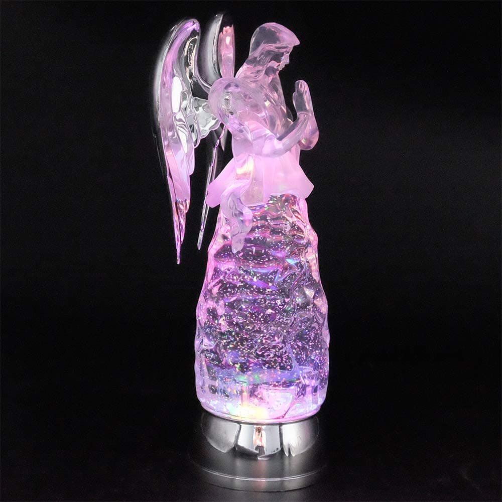 Wondise Color Changing Angel Lighted Snow Globe Water Lamp with 6 Hour Timer, 11 Inches LED Angel Lights Battery Operated Swirling Glitter Christmas Home Decor(Angel Praying Figurine)