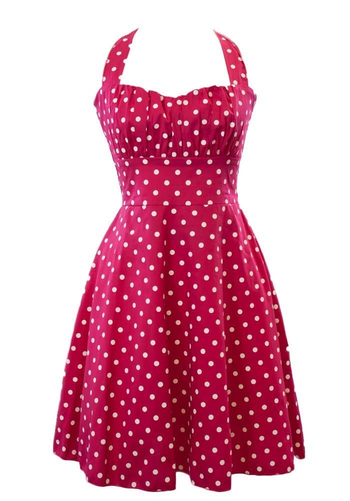 Vintage Style Retro 1950s Polka Dot Smock Halter Swing Dress