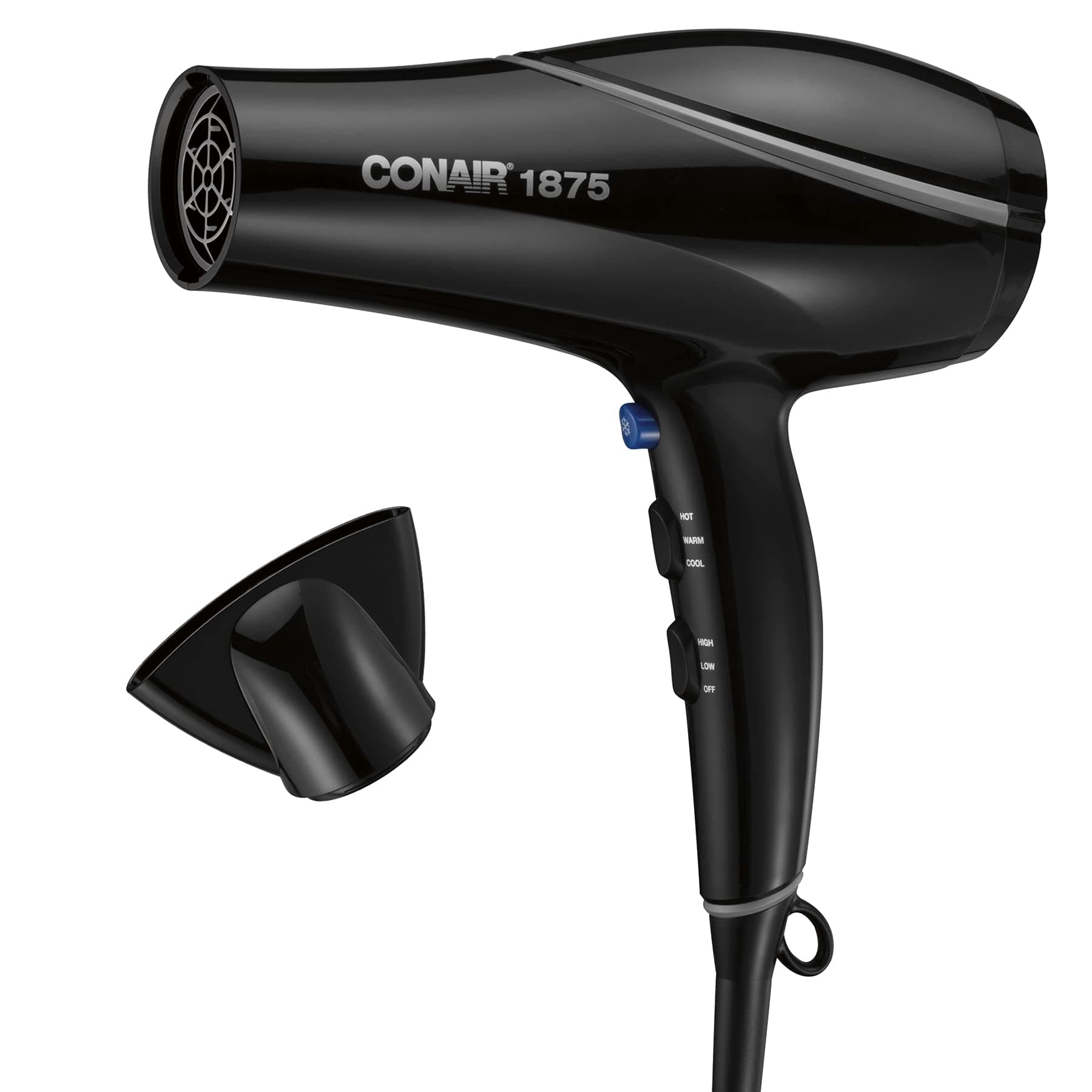 Hair Dryer Style & Shine Natural Crystal Collection, 1875W Hairdryer, 3 Heat Settings, 2 Speeds, Blow Dryer with Concentrator Attachment, Ionic & Hematite-Infused Ceramic Technology, Black
