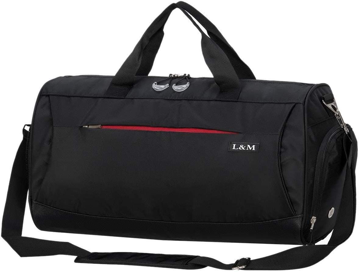 CoCoMall Sports Gym Bag with Shoes Compartment & Wet Pocket, 45L Travel Duffel Bag for Men and Women (Black)
