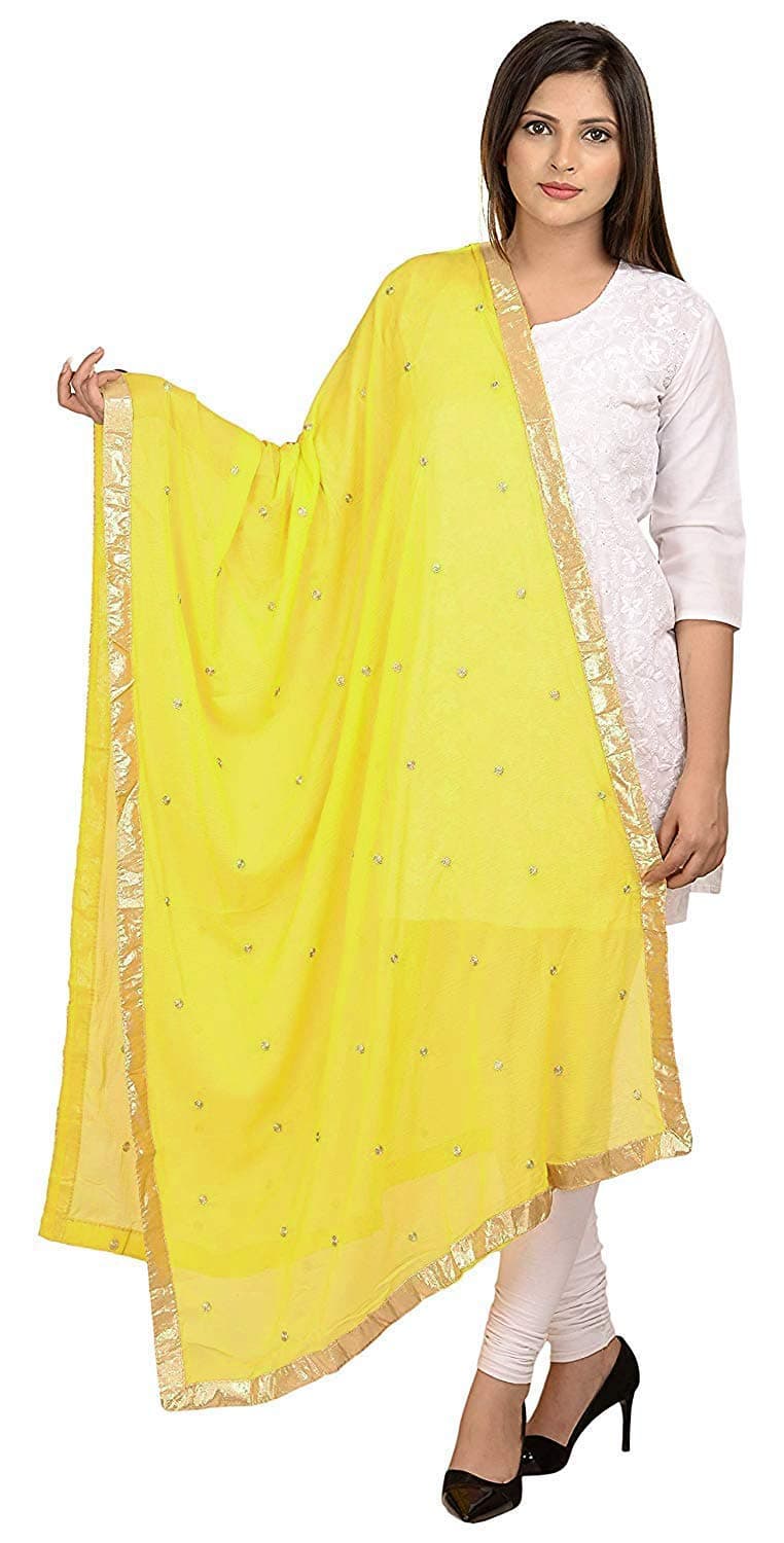 Woman's Embroidered Chiffon Dupatta Scarf Shawl Wrap Soft Indian Bridal Wedding - Off White