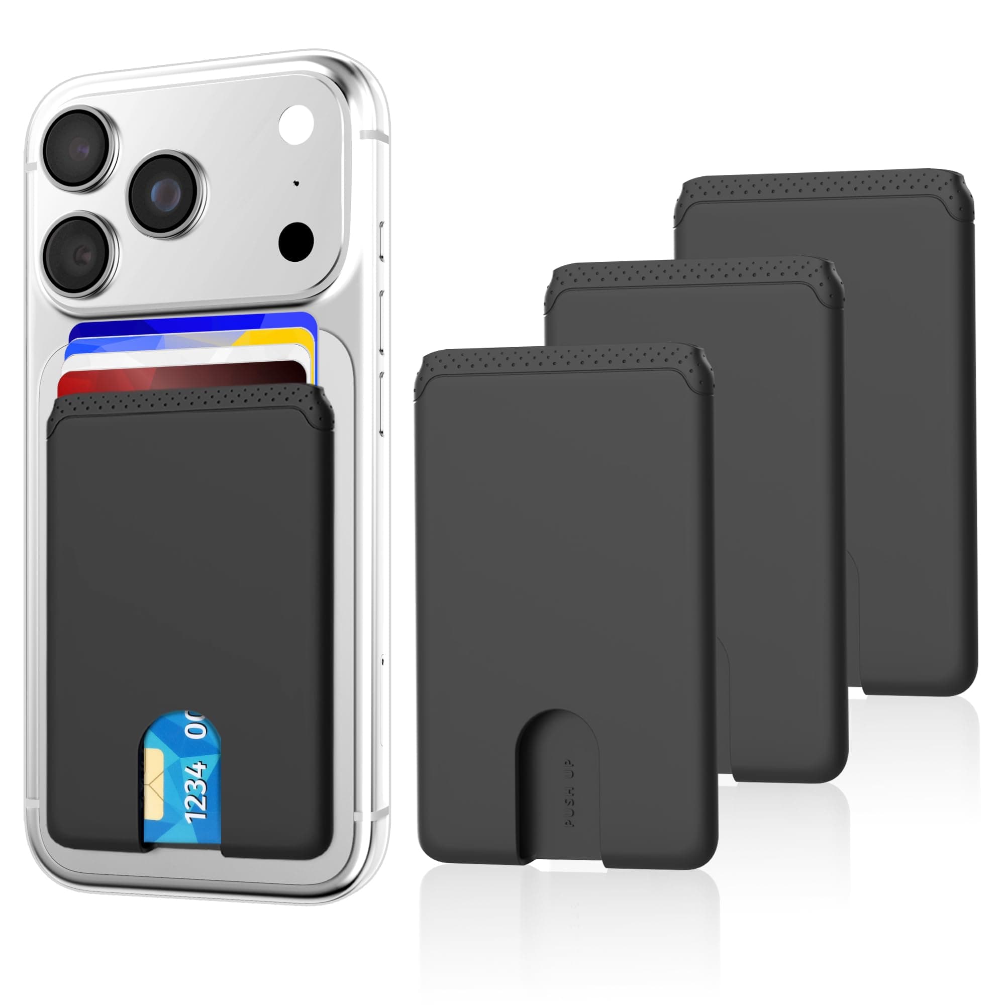 Phone Card Holder, Silicone Anti Slip Out Phone Wallet Stick On Credit Card Holder, Id Card Pouch Compatible for iPhone 13/12 Pro Max Samsung Galaxy Smartphone, 3 Pack (Black)