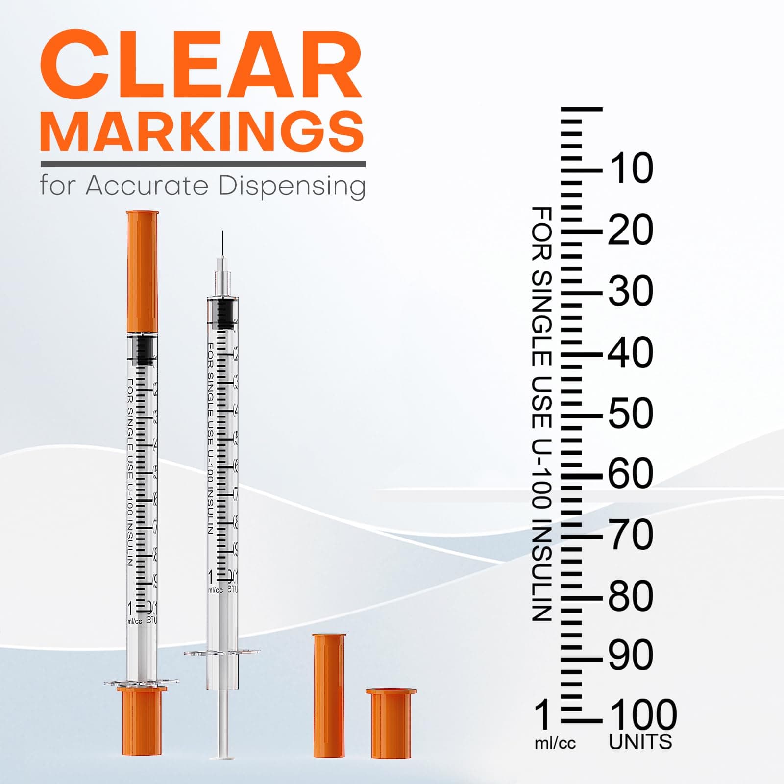 8 Pcs Insulin Syringe U-100 | 1ml/cc with 30G 1/4''(6mm) Needle, Individual Packaging