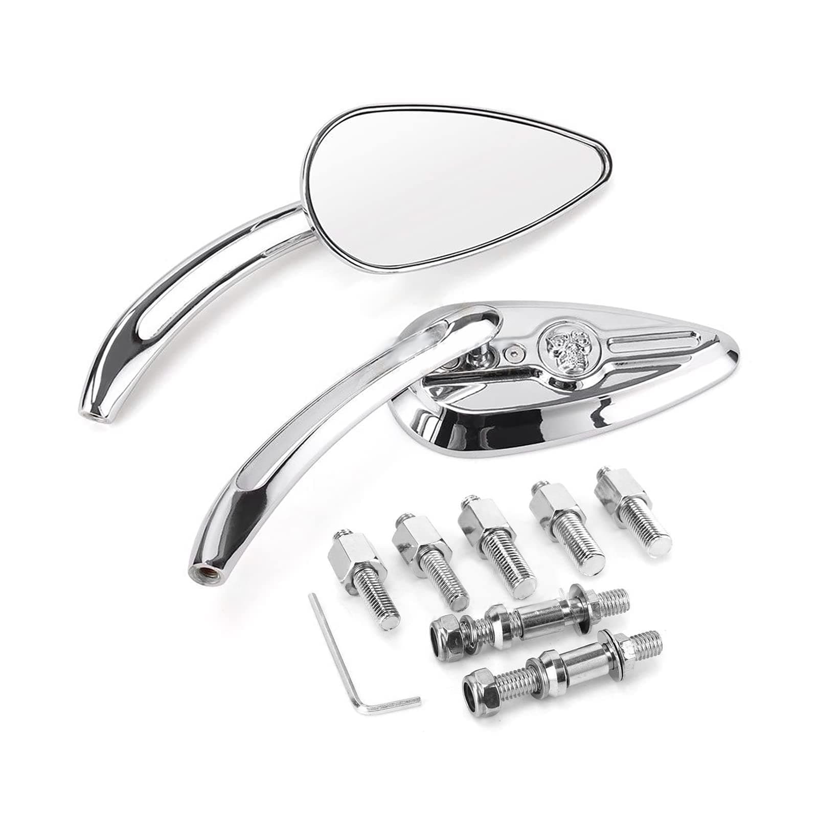 Chrome Skull Teardrop Aluminum Rearview Side Mirrors fits for Harley Dyna Electra Glide Motorcycle (1 Set including 2 PCS, Left & Right)