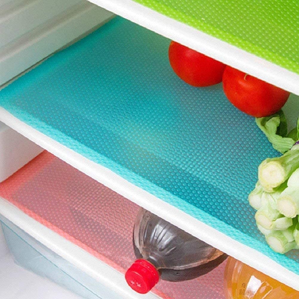 5 Pcs Refrigerator Mats,EVA Liners Washable Can Be Cut Pads Fridge Mats Drawer Table Placemats,Shelves Mats,Size 17.6"x11.3",Red/1 Green/2 Blue/2
