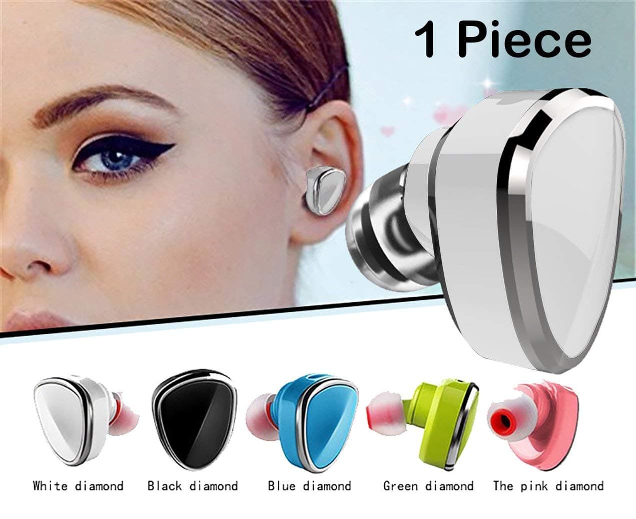 Single Bluetooth Earbud Wireless - 4.1 for Women Men. LQQK and Feel Amazing. Works On Apple Android Cell Phone - Mic for Hands Free Calling- 5 Incredible Colors and USB Bracelet Charger
