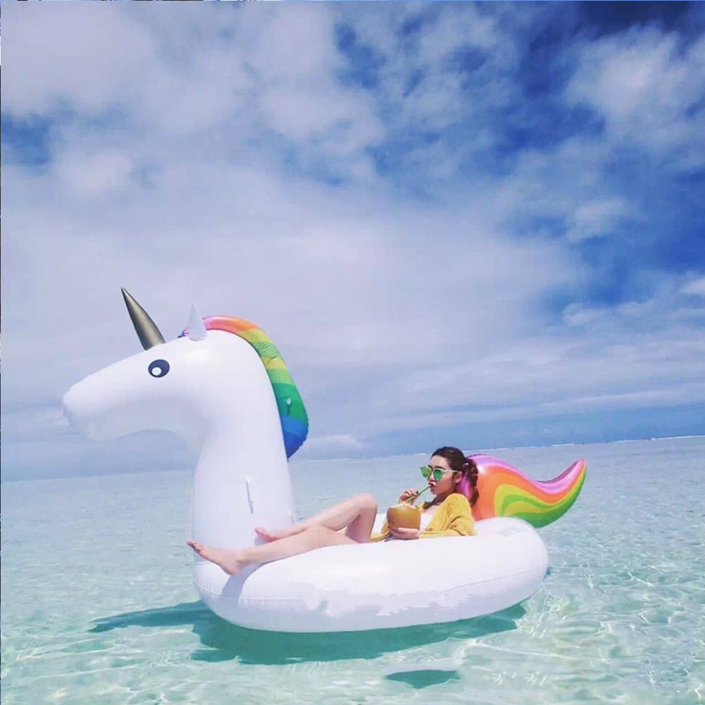 Saplit Giant Inflatable Unicorn Pool Float, Large Outdoor Swimming Pool Flotage Lounge Toy for Adults & Kids (78.7 x 39.3 x 35-Inch)