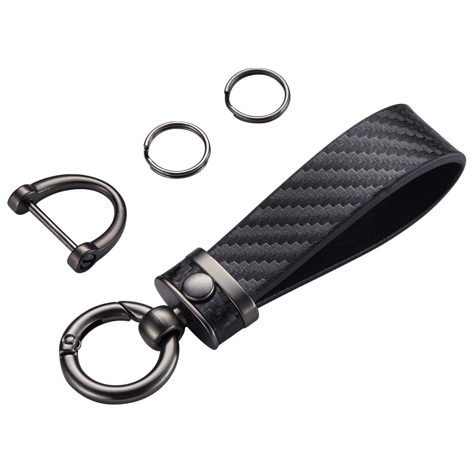 DEKEWEI Carbon Fiber Style Car Keychain Microfiber Leather Key Chain , Universal Key Chains for Key Fobs for Men and Women, 360 Degree Rotatable with Anti-Lost D-Ring (Black)