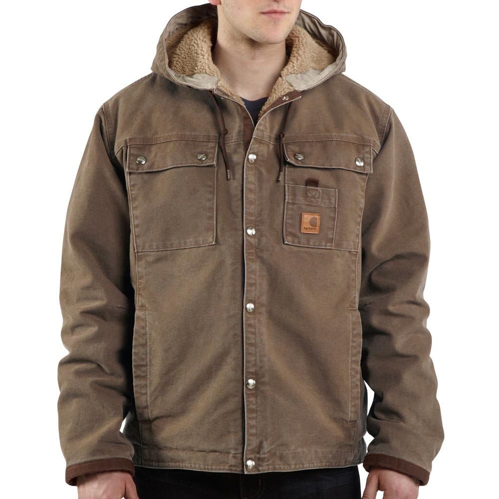 Carhartt Men's Big & Tall Sherpa Lined Sandstone Hooded Multi Pocket Jacket J284