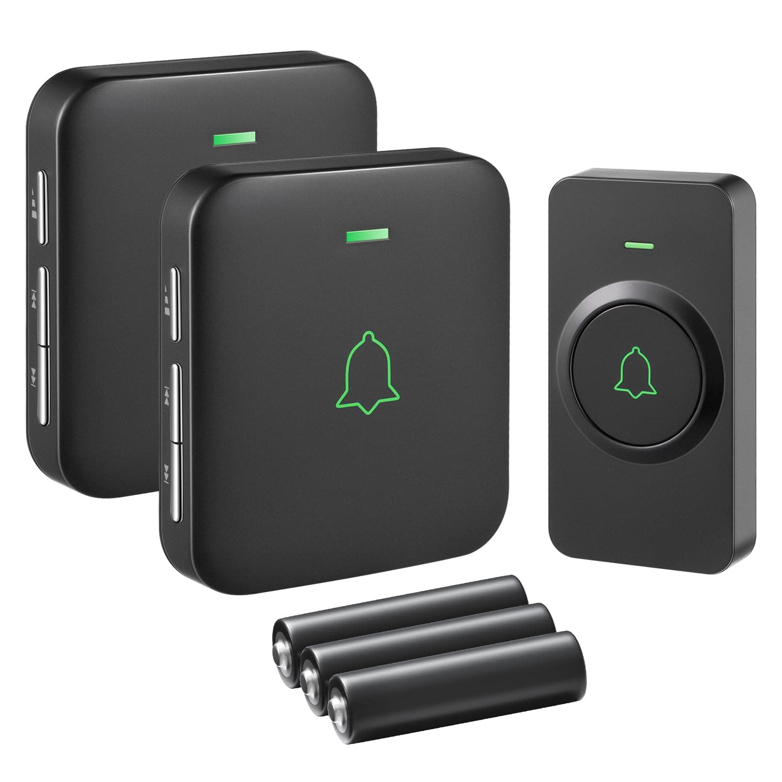 AVANTEK Wireless Doorbell, Battery Operated, Mini Wireless Bell 300 m with 2 Receivers, IP55 Waterproof Electronic Door Bells, 52 Melodies on 5 Levels Volumes with LED Display