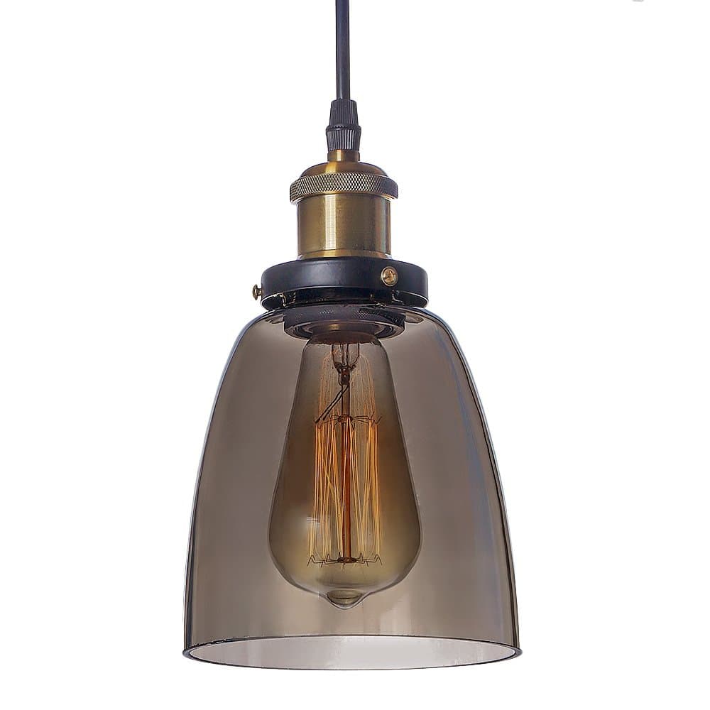 17607 Industrial Pendant Light Clear Glass Shade Ceiling Lamp Fixture Edison Incandescent or LED Vintage Hanging Lamp Fixture (Bell-Smoky Grey)