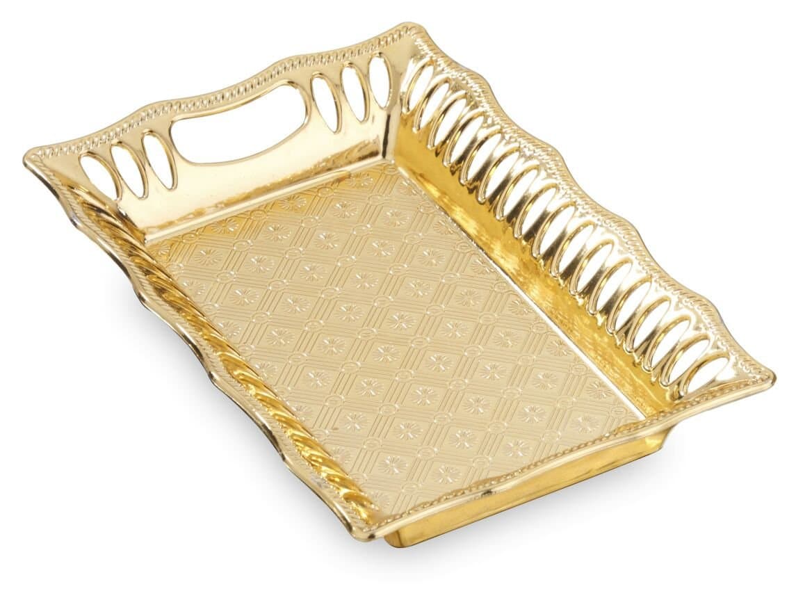 SUKHSON INDIA Gold Platted Finished Parker Decorative, Serving And Gifting Tray Small Rectangular Pack of 1