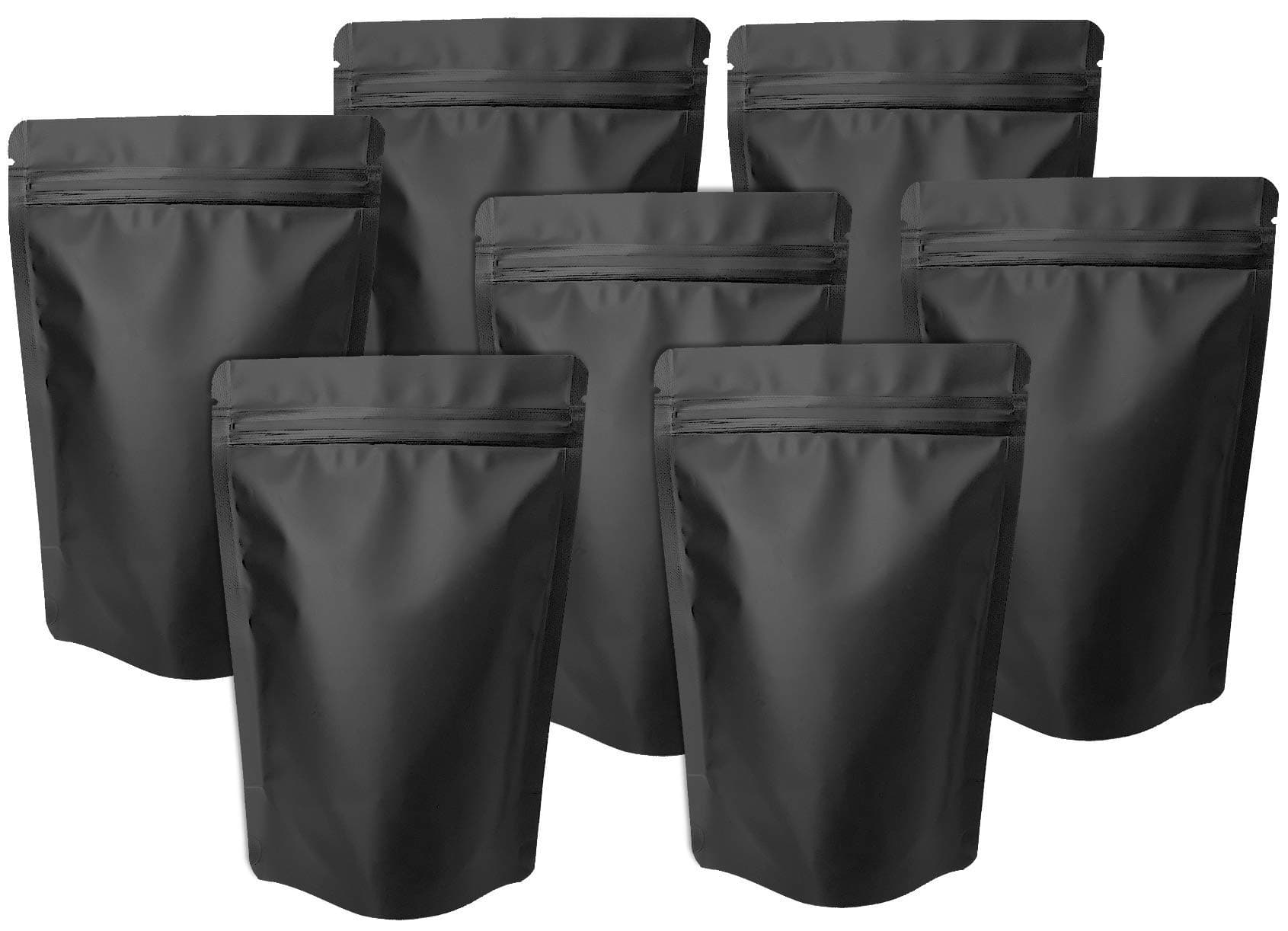 100 Pack Matte Black Mylar Stand Up Bags - 5.5x7.8 Inches Smell Proof Resealable Pouch Bag, Sealable Foil Packaging Zipper Pouches for Food Storage