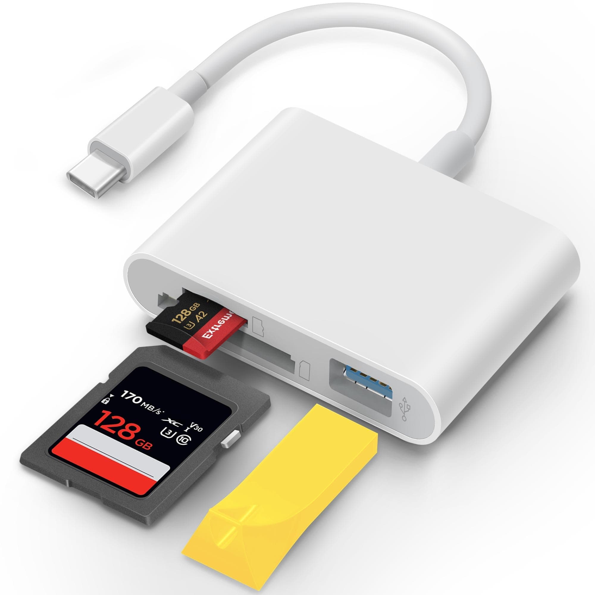 USB C SD Card Reader for iPhone 15 16 iPad Mac 3 in 1 USB-C Memory Trail Camera Card Adapter with Dual Slot & USB Port for Mac MacBook Pro/Air/Mini Android Laptop and Other USBC Typec