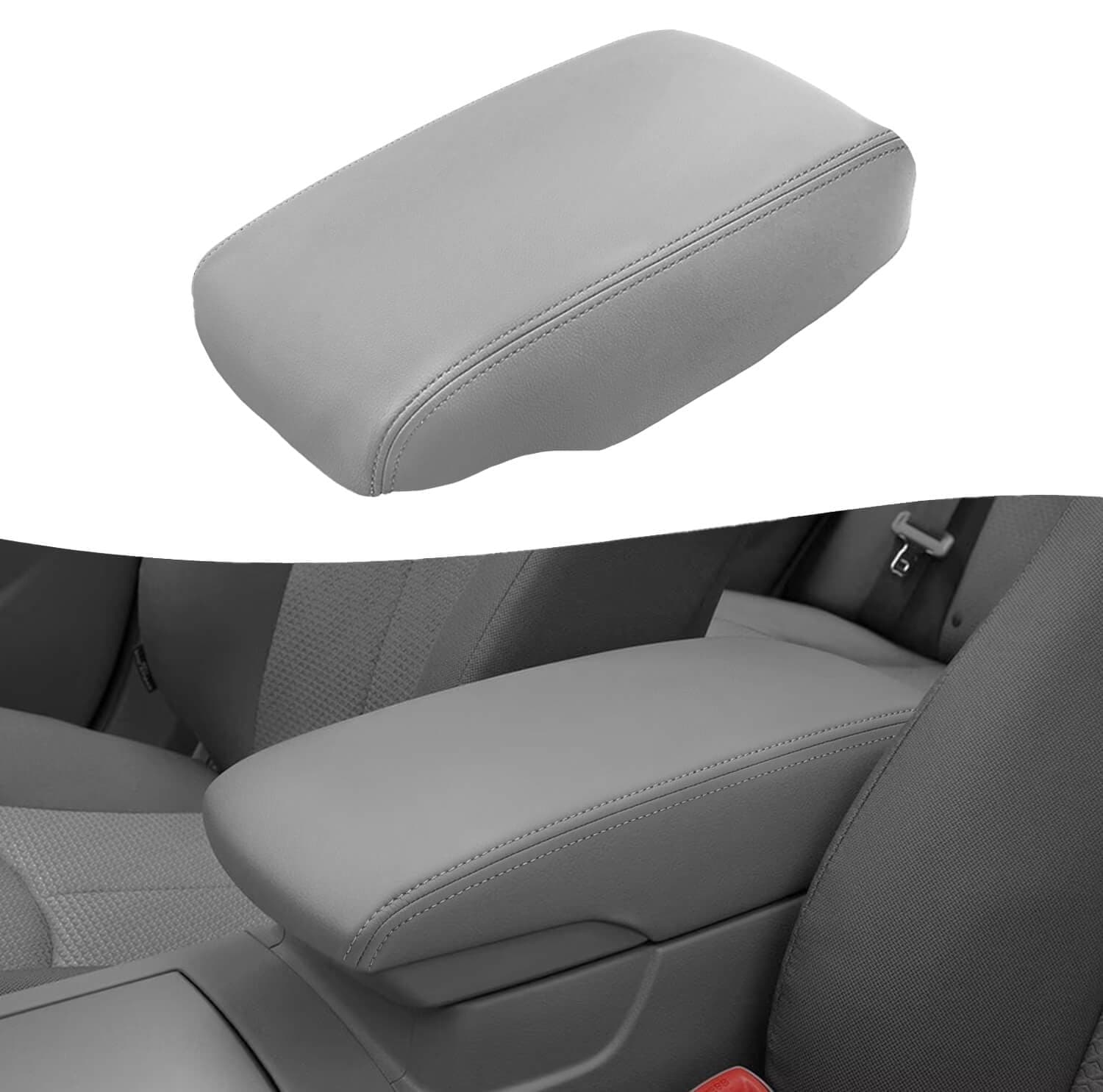 KBH Auto Center Console Armrest Cover for Toyota Camry 2007-2011 Vinyl Microfiber Leather Console Replacement Trim Gray (Without Lid)