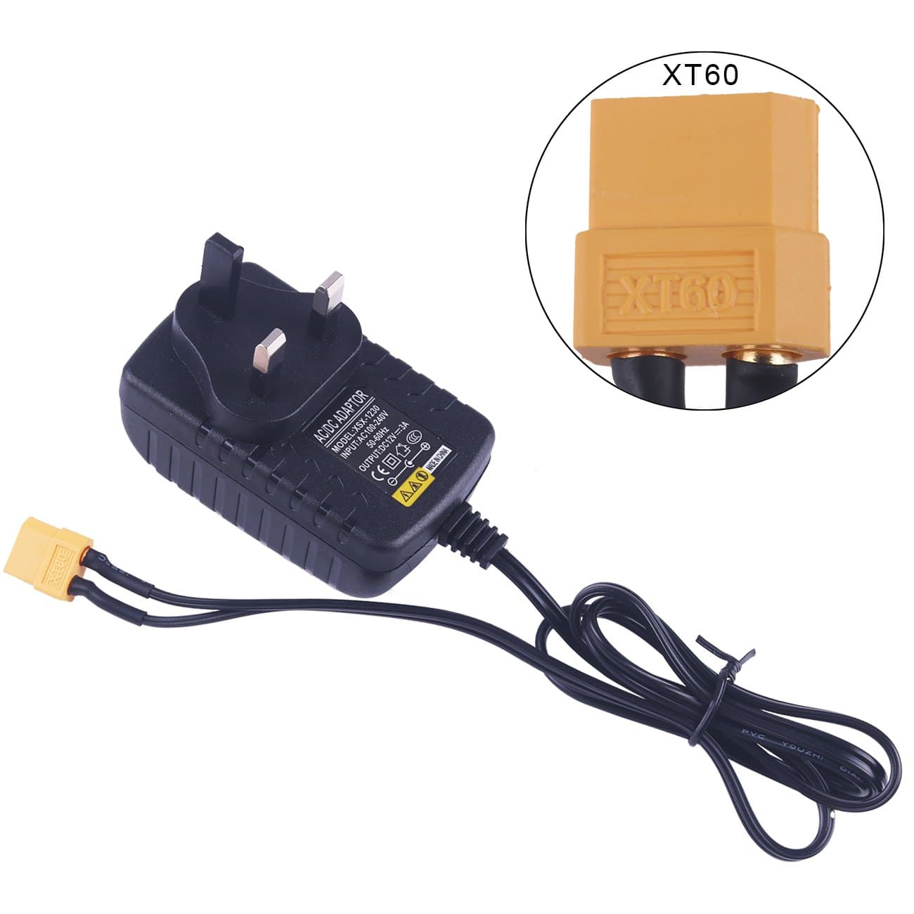 FancyWhoop AC to DC Power Adapter 12V 3A XT60 Connector for 1s Lipo Charger Balance Charger DC Charger UK Plug