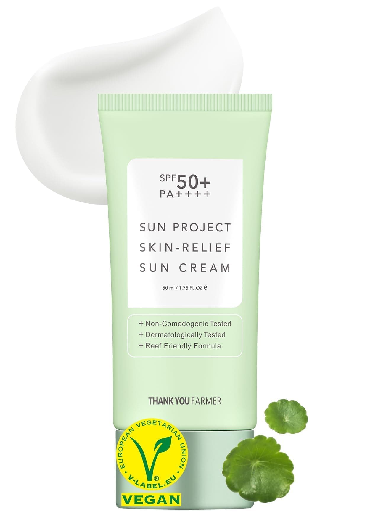 THANKYOU FARMER Sun Project Skin Relief Sun Cream SPF50+ PA++++ 50ml - Korean Sunscreen, Centella Asiatica Extract, Non-comedogenic, Niacinamide, Tocopherol, K-Beauty