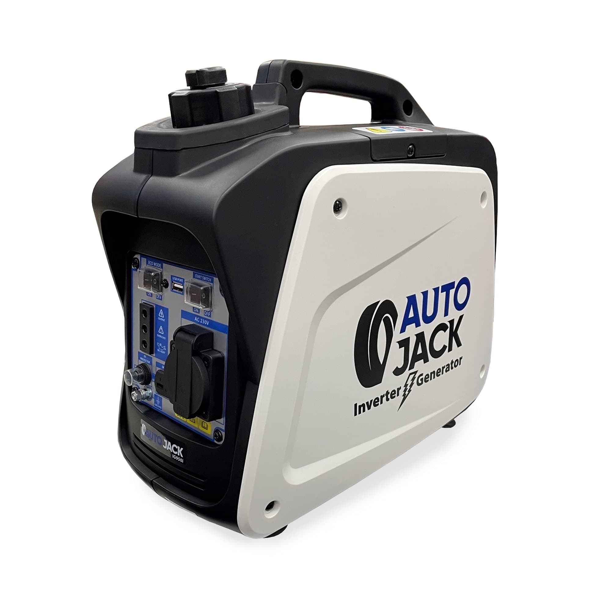 Autojack IG950i Quiet Portable Inverter Generator 800W, 4 Stroke Petrol, Eco Mode, Overload Protection, Lightweight, 58dB, USB Port, 6hr Run Time, Ideal for Camping, Outdoor Use, and Emergencies