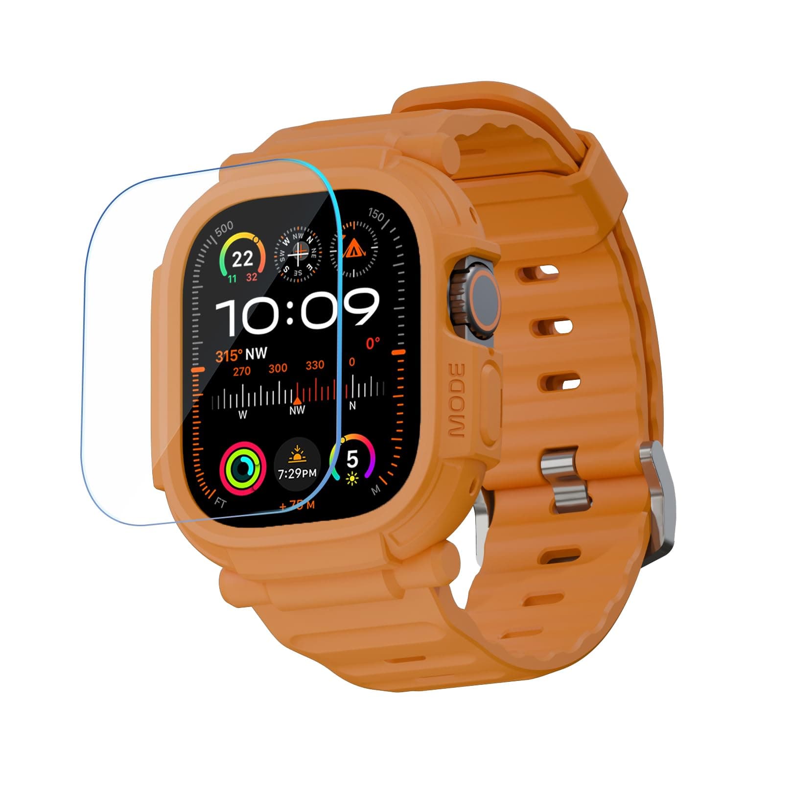 elkson for Apple Watch Ultra 3 2 1 Band case 49mm Screen Protector Tempered Glass, Quattro Pro Series Rugged for iWatch Bumper Strap, Military Grade Durable Protective Cover, Shockproof, Orange