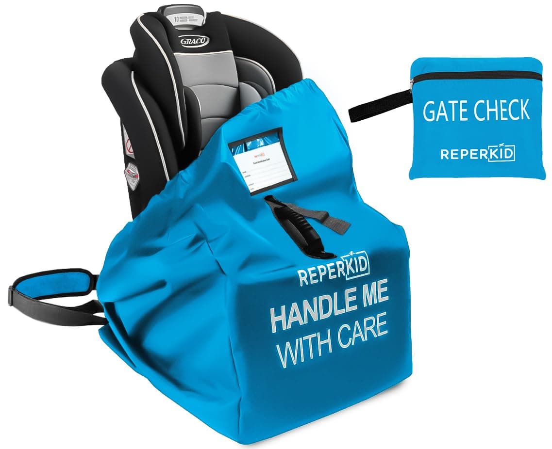reperkid Car Seat Travel Bag Airplane | Gate Check in for Air Travel – Waterproof - 600D Nylon Fabric W/Adjustable Strap (Blue)