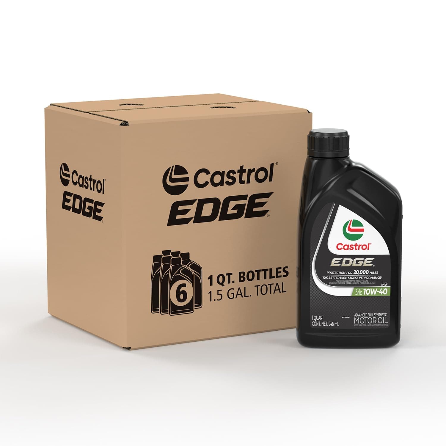 EDGE 10W-40 Advanced Full Synthetic Motor Oil, 1 Quart, Pack of 6