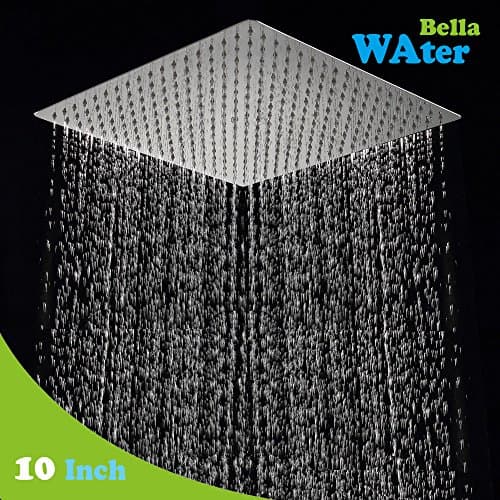 Waterbella Stainless Steel Shower Head - Rain Style Showerhead, Waterfall Effect, Elegantly Designed, High Polish Chrome, Ultra Thin (10-inch)