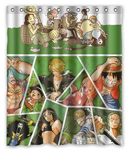 One Piece Straw Hat Pirate Group Members,White Green Shower Curtain,60"(w) x 72"(h)