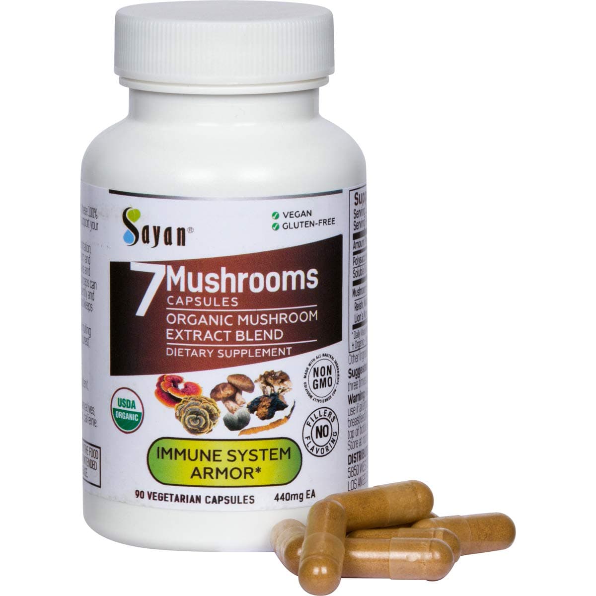 7 Mushroom Extract 90 Capsules/440mg ea – Immune Support & Energy – Organic Chaga, Reishi, Lion's Mane, Maitake, Shiitake, Turkey Tail Adaptogen Blend – Vegan, Non-GMO, No Fillers or Additives