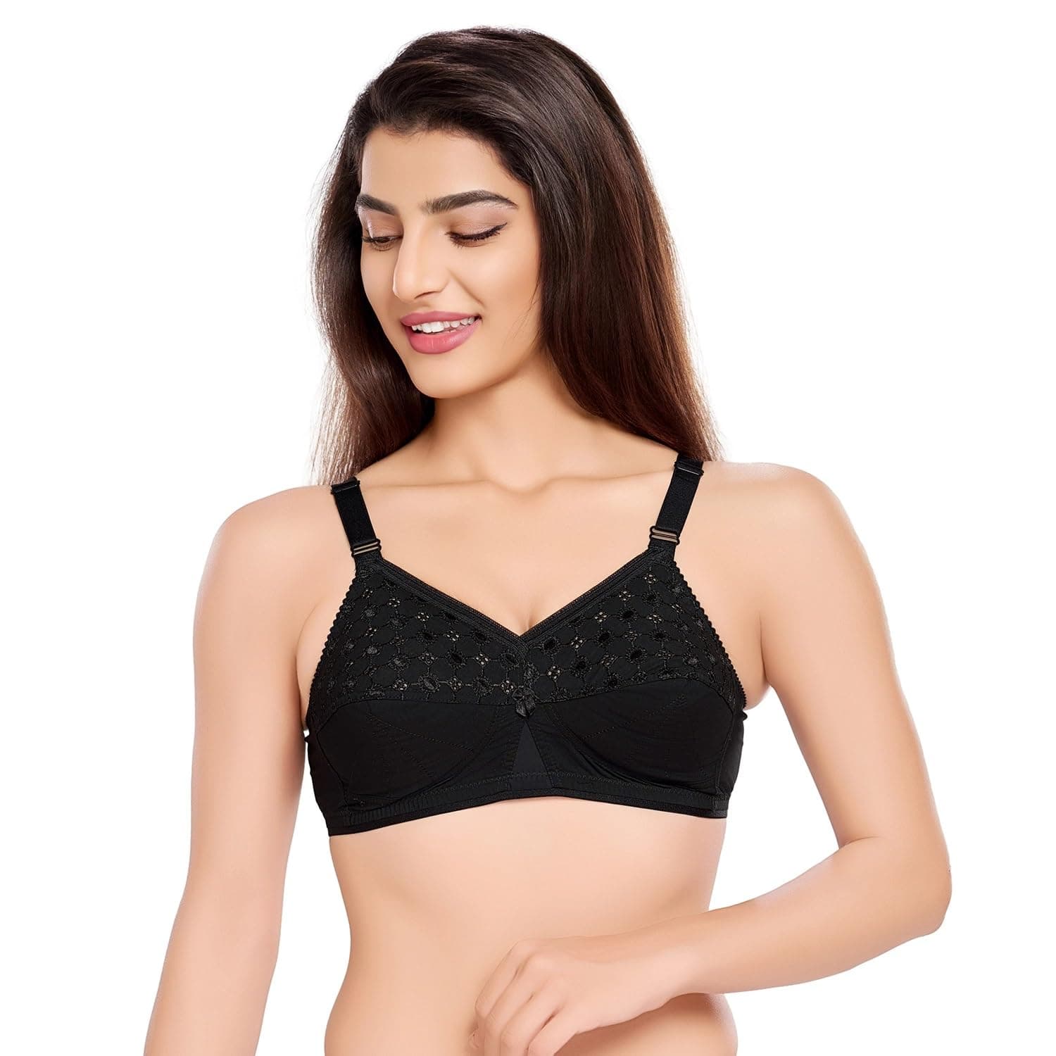 - Women's Non Padded Polyester Viscose Sari Bra Everyday Bra NARI 34D Black