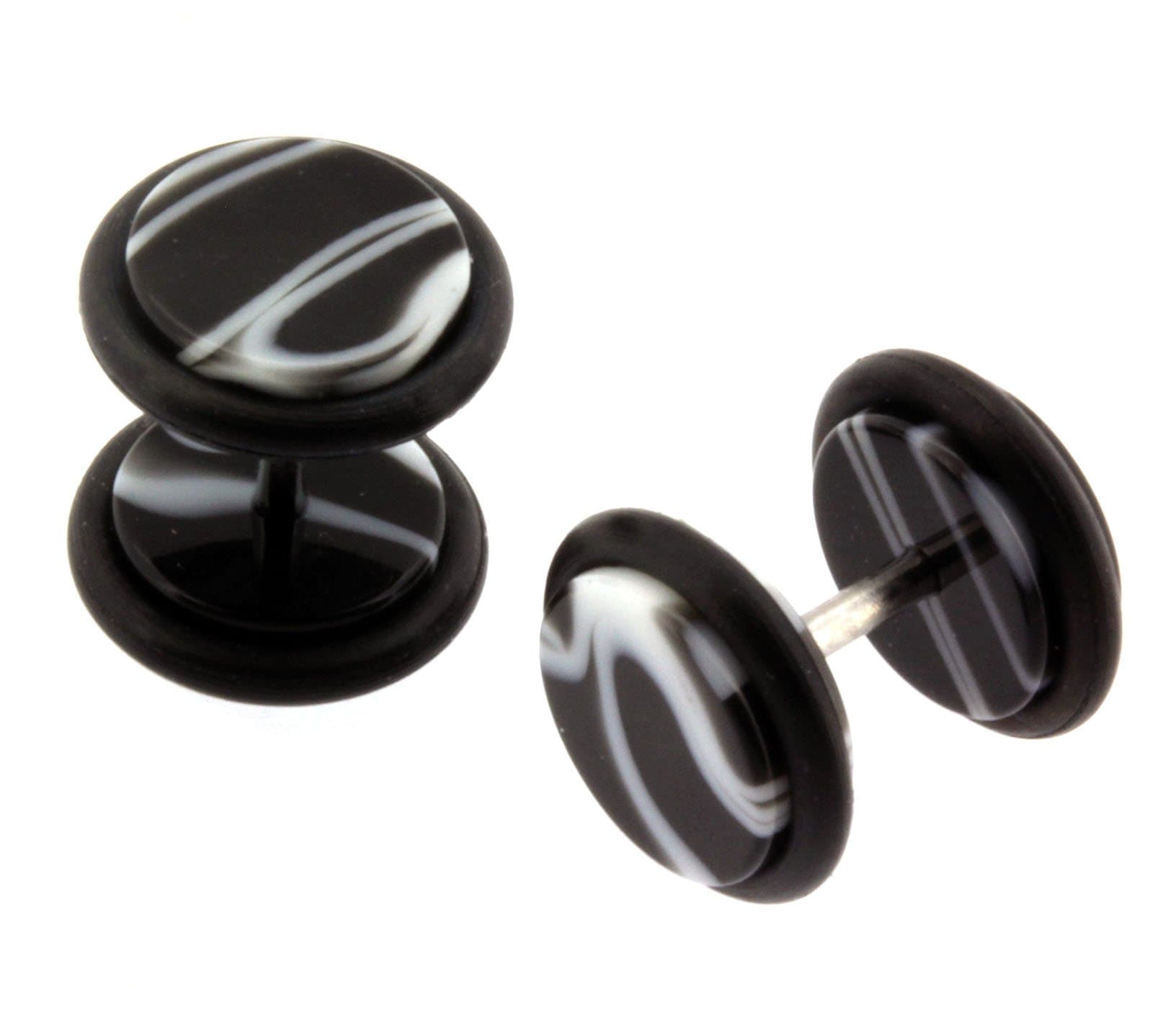 L & L Nation Black Marble Fake Cheater Illusion Ear Acrylic Plugs Tunnels 16G Post 0G - 8mm Look 2 Pieces
