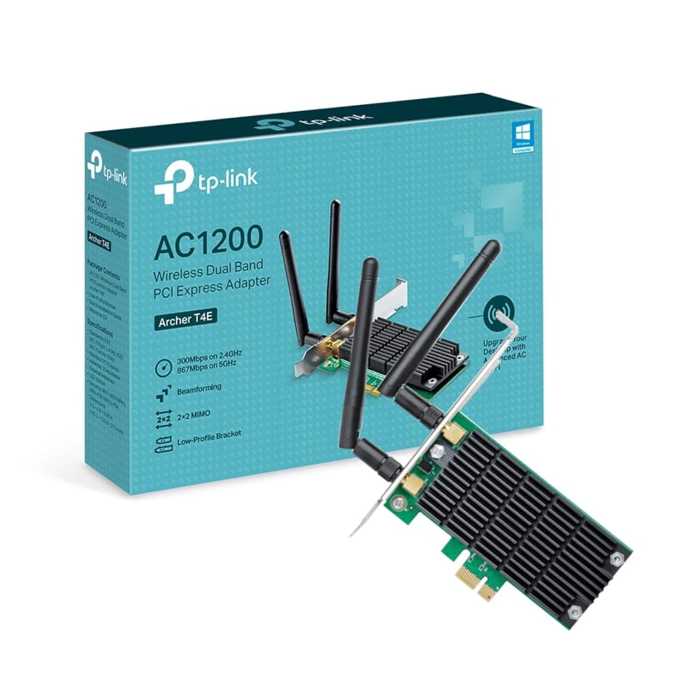 Archer T4E AC1200Mbps Dual-Band Wireless WiFi Adapter for PC with Two Antennas, PCIe WiFi Card for Desktop, Low-Profile Bracket Included, Supports Windows 11/10/8.1/8/XP (32/64 bit)