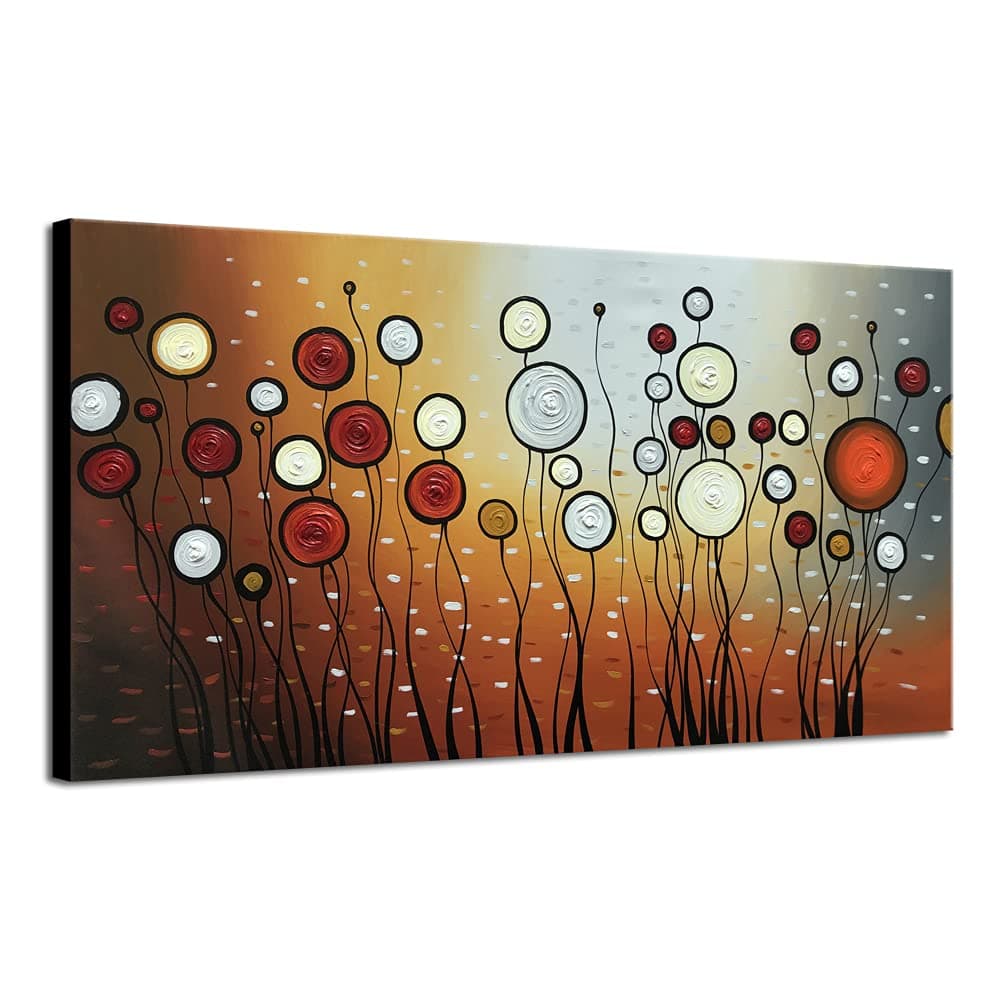 Extra Large Modern 100% Hand Painted Stretched and Framed Abstract Flowers Artwork Floral Oil Paintings on Canvas Wall Art Ready to Hang for Living Room Bedroom Home Decorations