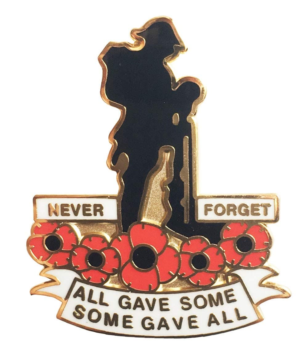 SOLDIER WITH POPPIES ENAMEL LAPEL BADGE - Remembrance Sunday, UK Seller