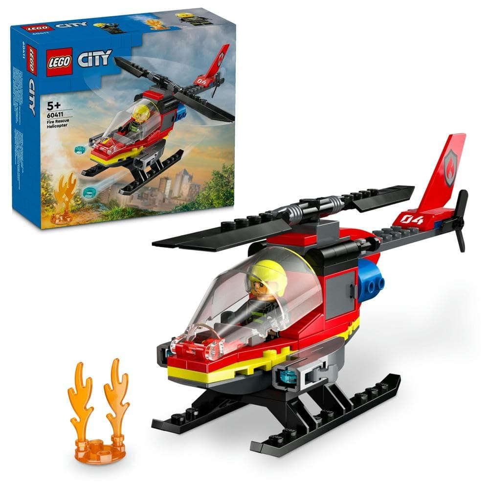 City Fire Rescue Helicopter Toy for 5 Plus Year Old Boys & Girls, Vehicle Building Set with Firefighter Pilot Minifigure, Imaginative Play Gift for Kids 60411
