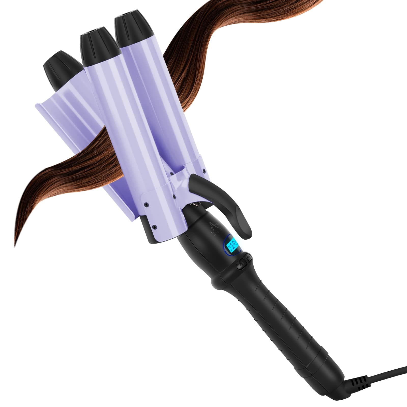 32mm (1.25") Mermaid Beach Waves Curling Iron, Aima Beauty Big Hair Waver 3 Barrel Iron with Adjustable Temperature, Durable, Heats Up Quickly (Purple)