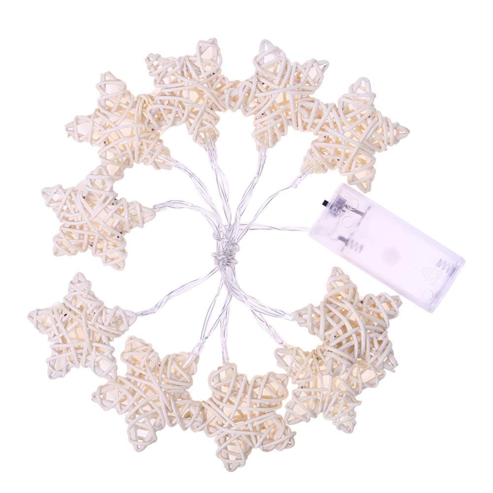 Cutelittlefairy Battery Powered Rattan Stars 10LED Decorative Light for Party Holidy Christmas Warm White