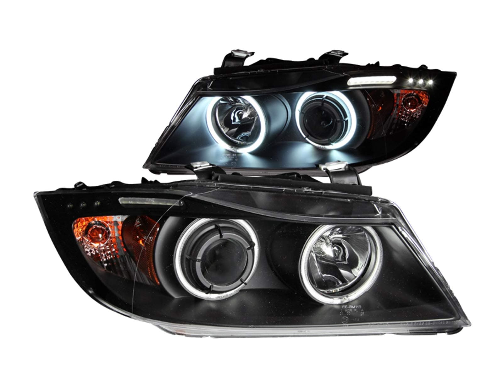 AnzoUSA 121335 Black Clear Projector Halo Headlight with LED Bar for BMW 3 Series E90-E91 - (Sold in Pairs)