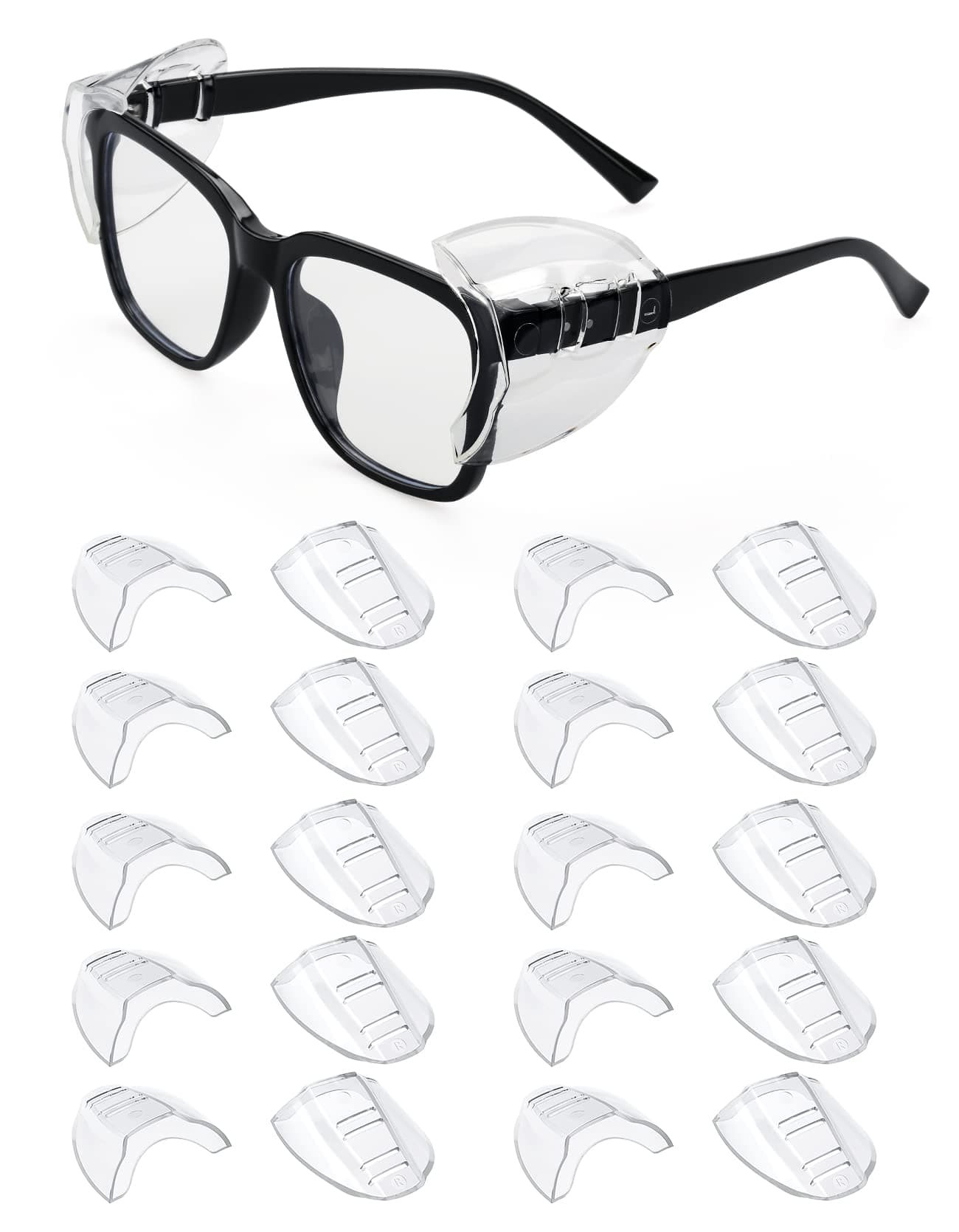 YunTuo 10 Pairs Eye Glasses Side Shields, Flexible Slip on Side Shields for Safety Glasses Fits Small to Medium