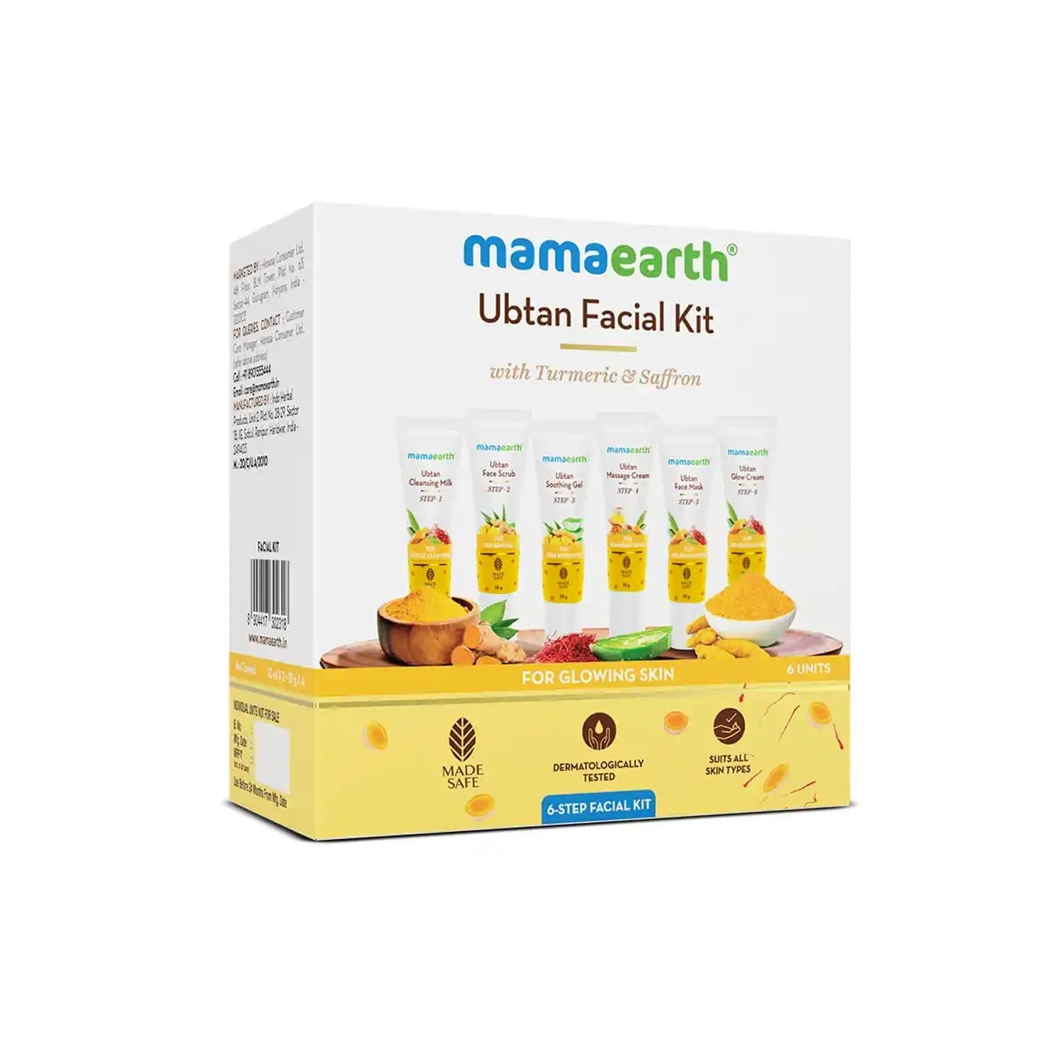 Mamaearth Ubtan 6 Step Facial Kit With Turmeric & Saffron for Glowing & Brightened Skin | Deep Cleansing, Exfoliation, Hydration & Moisture Boost | Instant Radiance Facial Kit for All Skin Types, 60g