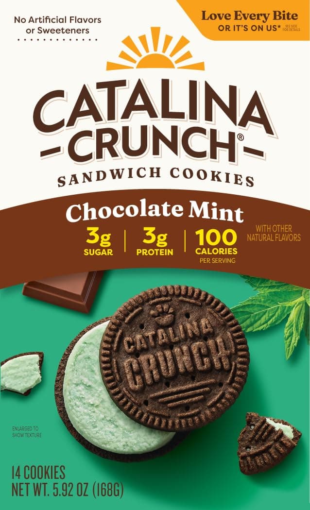 Catalina Crunch Protein Cookies, 4g Protein per Serving | Low-Sugar Sandwich Cookies | Gluten Free, Vegan | Keto Dessert Snacks - Chocolate Mint, 5.9 oz. (14 Count)