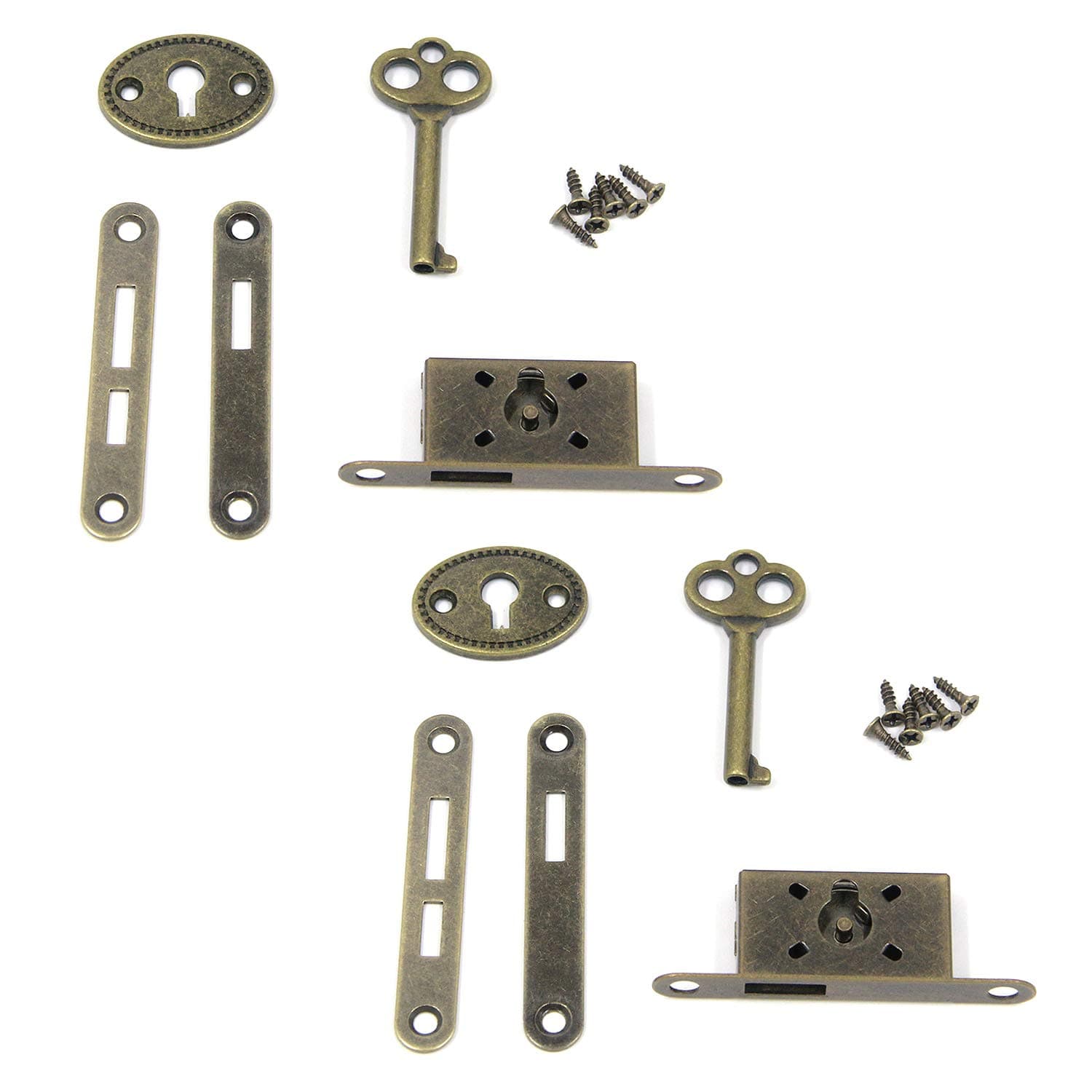 MY MIRONEY Cabinet Lock Antique Bronze Decorative Spring Door Lock Furniture Case Box With Key and Screws Pack of 2