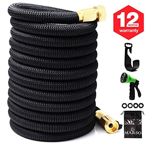 MARSO COMPANY Garden Hose - Improved Black Expandable Hose 50Ft - Expanding Heavy Duty Flexible Water Hose - Expand Hose Nozzle With All Brass Connectors - Car Wash Watering Plants Lawn Hoses