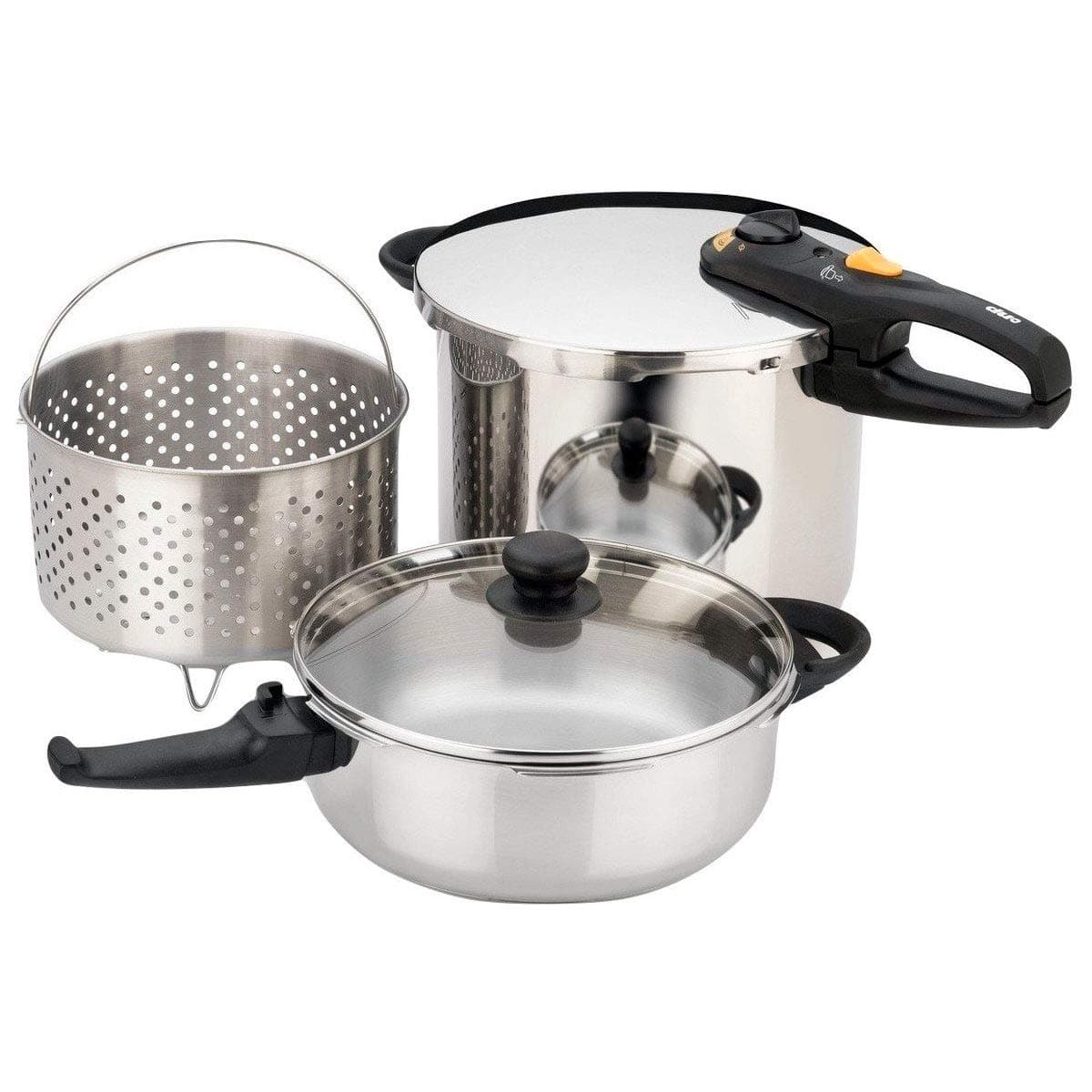 Fagor Stainless Steel Duo Combi 2-in-1 Pressure Cooker for Rice, Beans, Braised Meats, & Soups, 4 & 8 Quart, Silver, 5 Piece Set
