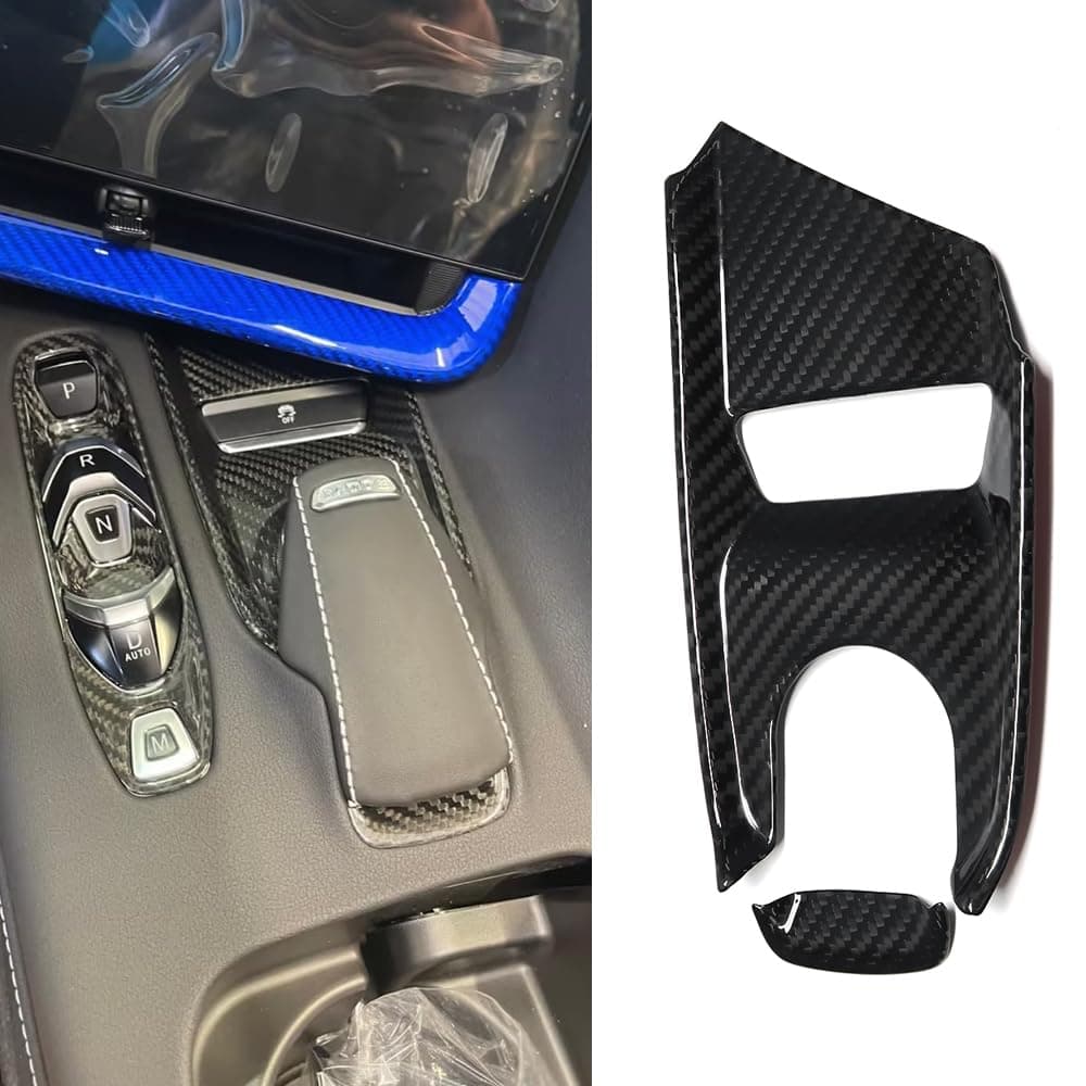 2pcs Car Console Drive Mode Selector Knob Control Overlay for C8 Corvette 2020 2021 2022 2023, Genuine Carbon Fiber Gear Base Trim